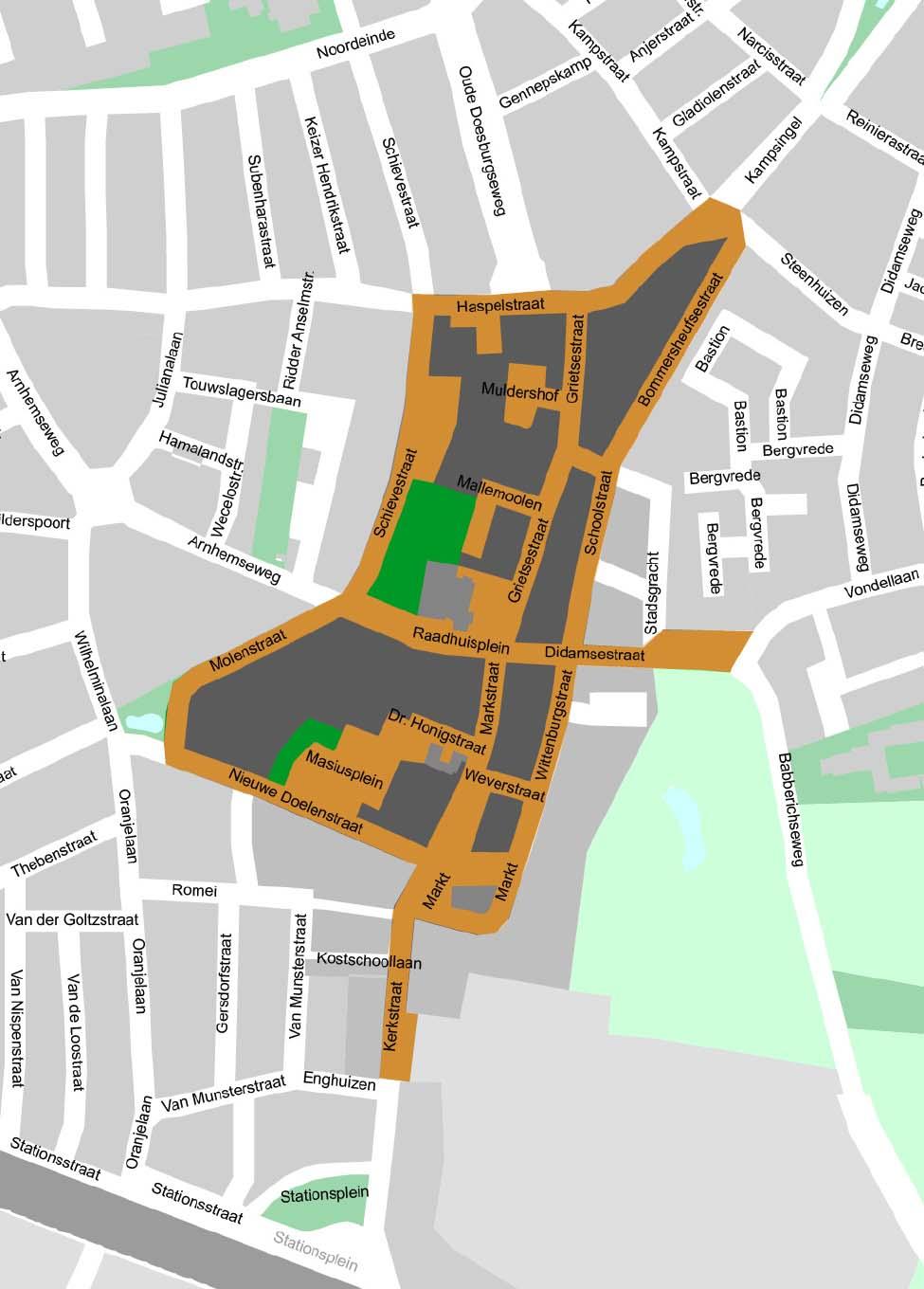 Plattegrond gebruik gemeentegrond centrum Zevenaar