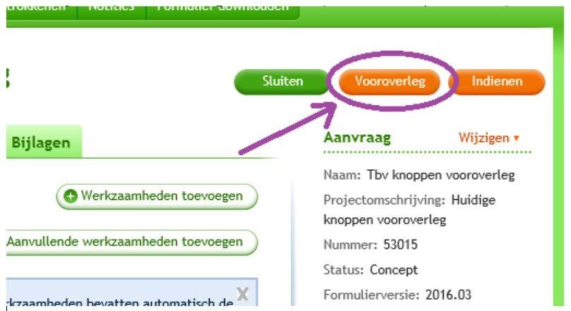 screenshot van de pagina waarop u een conceptaanvraag kunt indienen