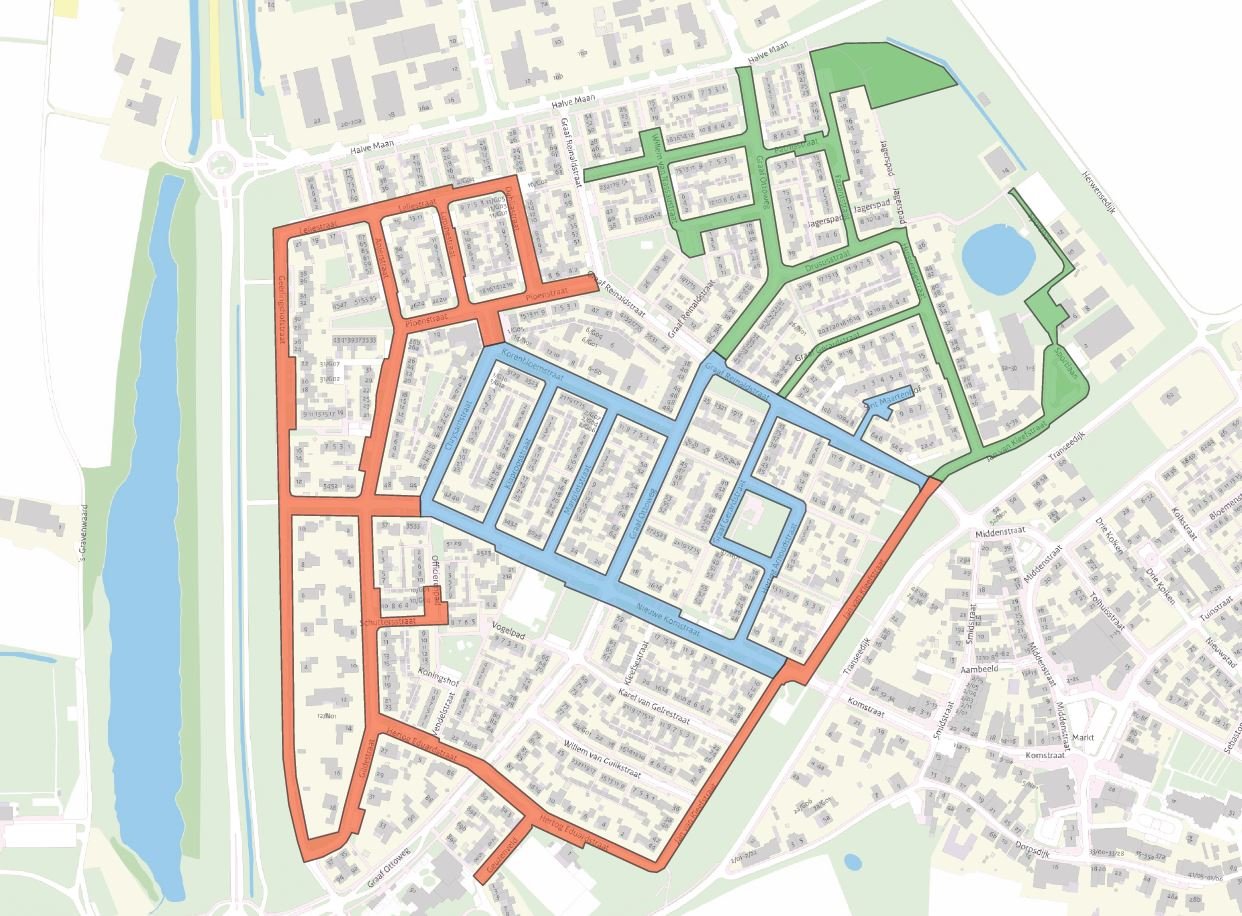 Kaart faseverdeling Lobith Noord